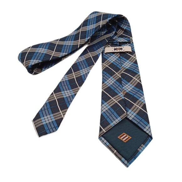 Joseph Abboud Silk Tie Men’s XL 63.5” Blue Gray Woven Plaid Soft Classic New - Picture 3 of 3